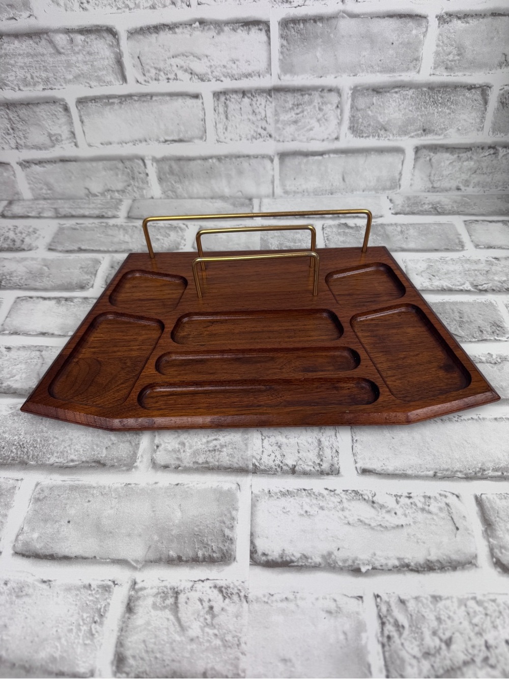Vintage Mens Valet Tray Genuine Walnut Dresser Organizer made in USA